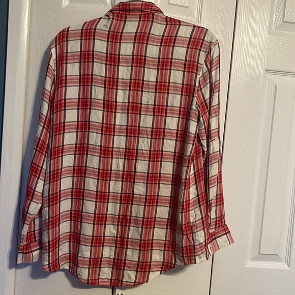 Express long sleeve button down red and white flannel high low shirt size XS - Picture 7 of 7